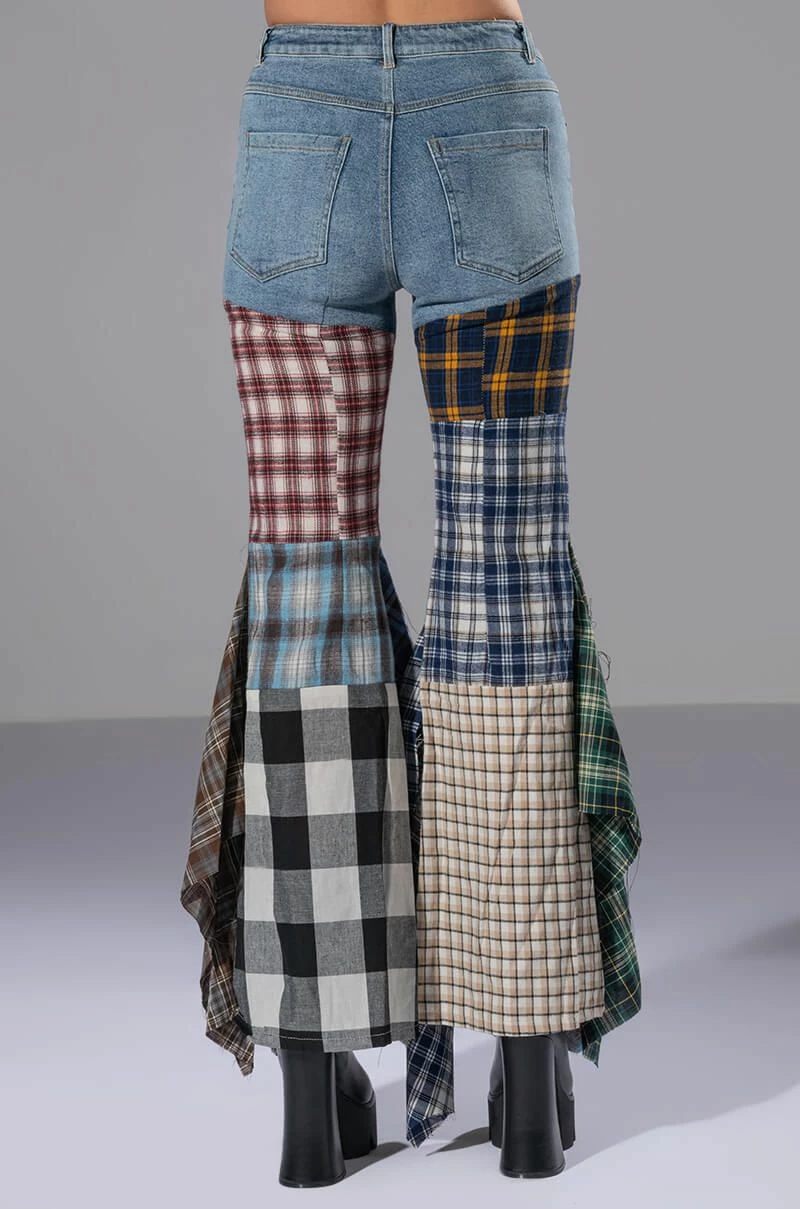 ALEXA PLAID PATCHWORK FLARED JEANS - Image 10