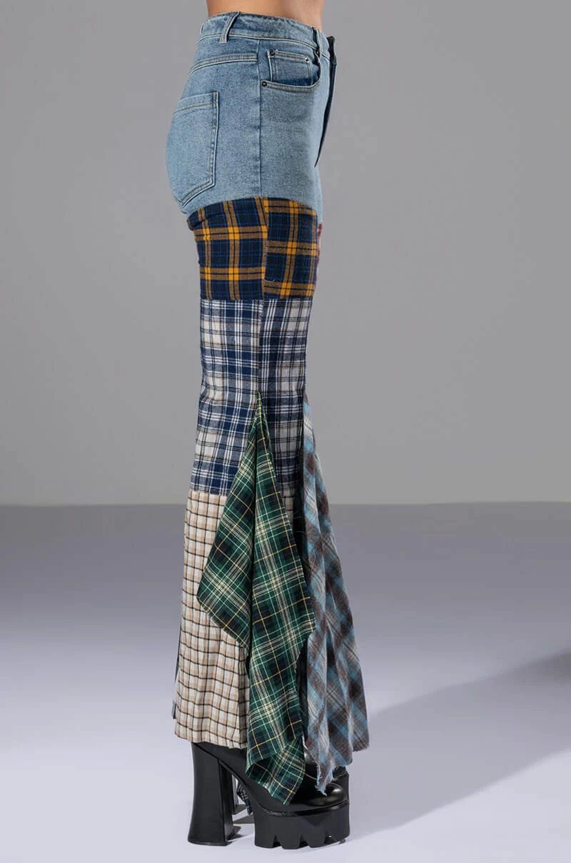 ALEXA PLAID PATCHWORK FLARED JEANS - Image 9