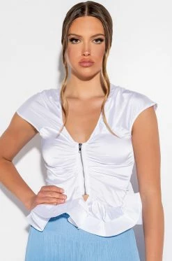 APEX SHORT SLEEVE SATIN PEPLUM BLOUSE