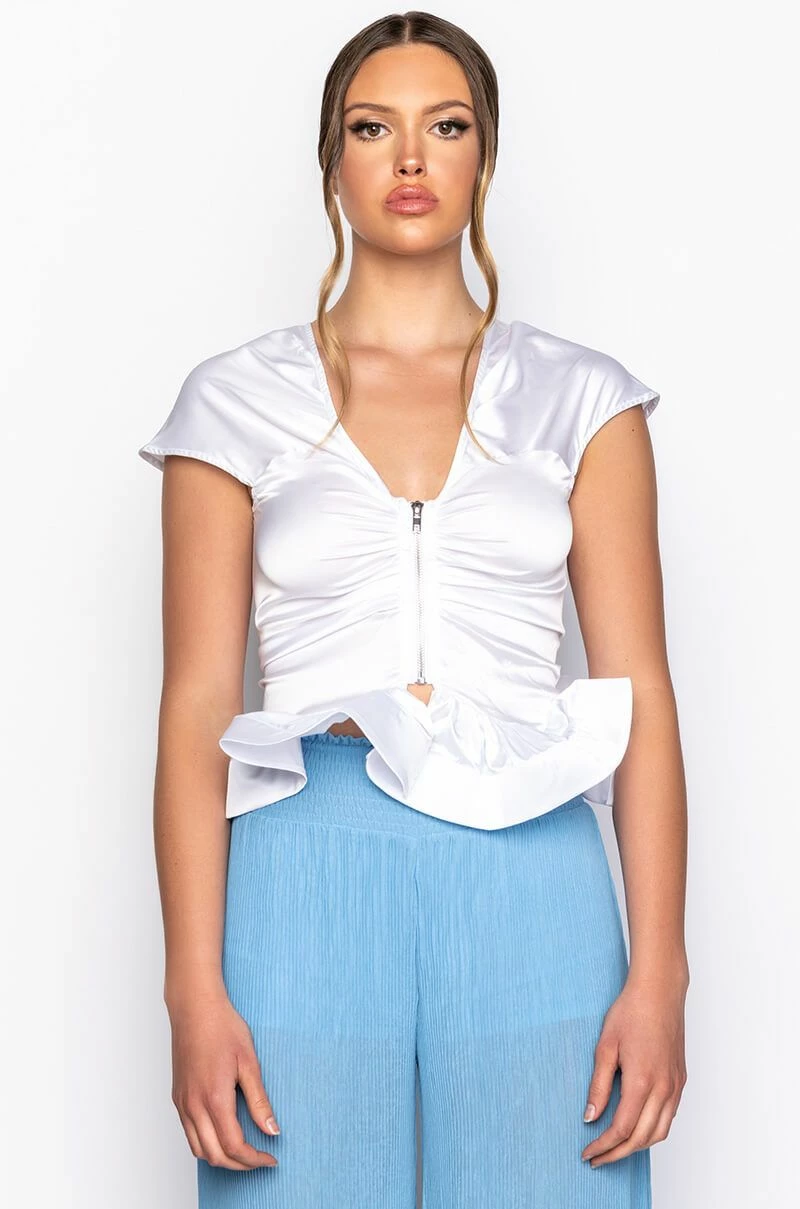 APEX SHORT SLEEVE SATIN PEPLUM BLOUSE - Image 3