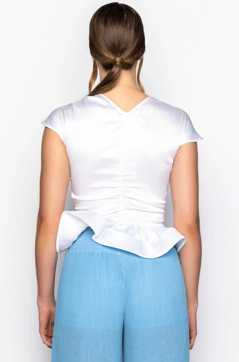 APEX SHORT SLEEVE SATIN PEPLUM BLOUSE - Image 5