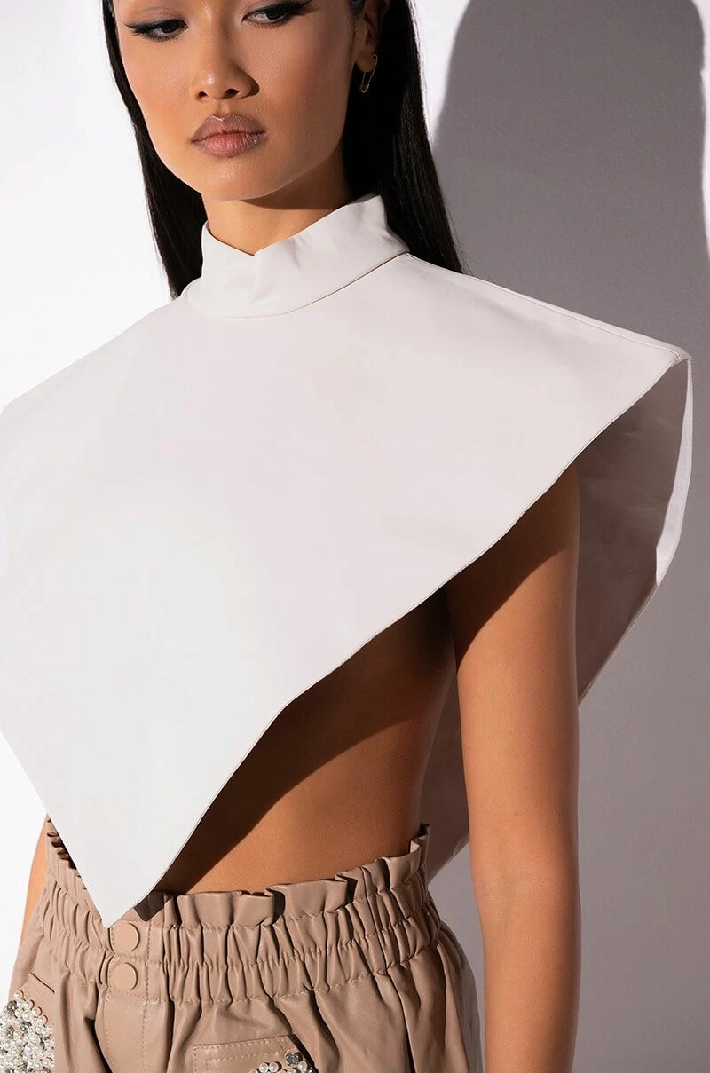 ARIA FAUX LEATHER MOCK NECK TRIANGLE BLOUSE - Image 11