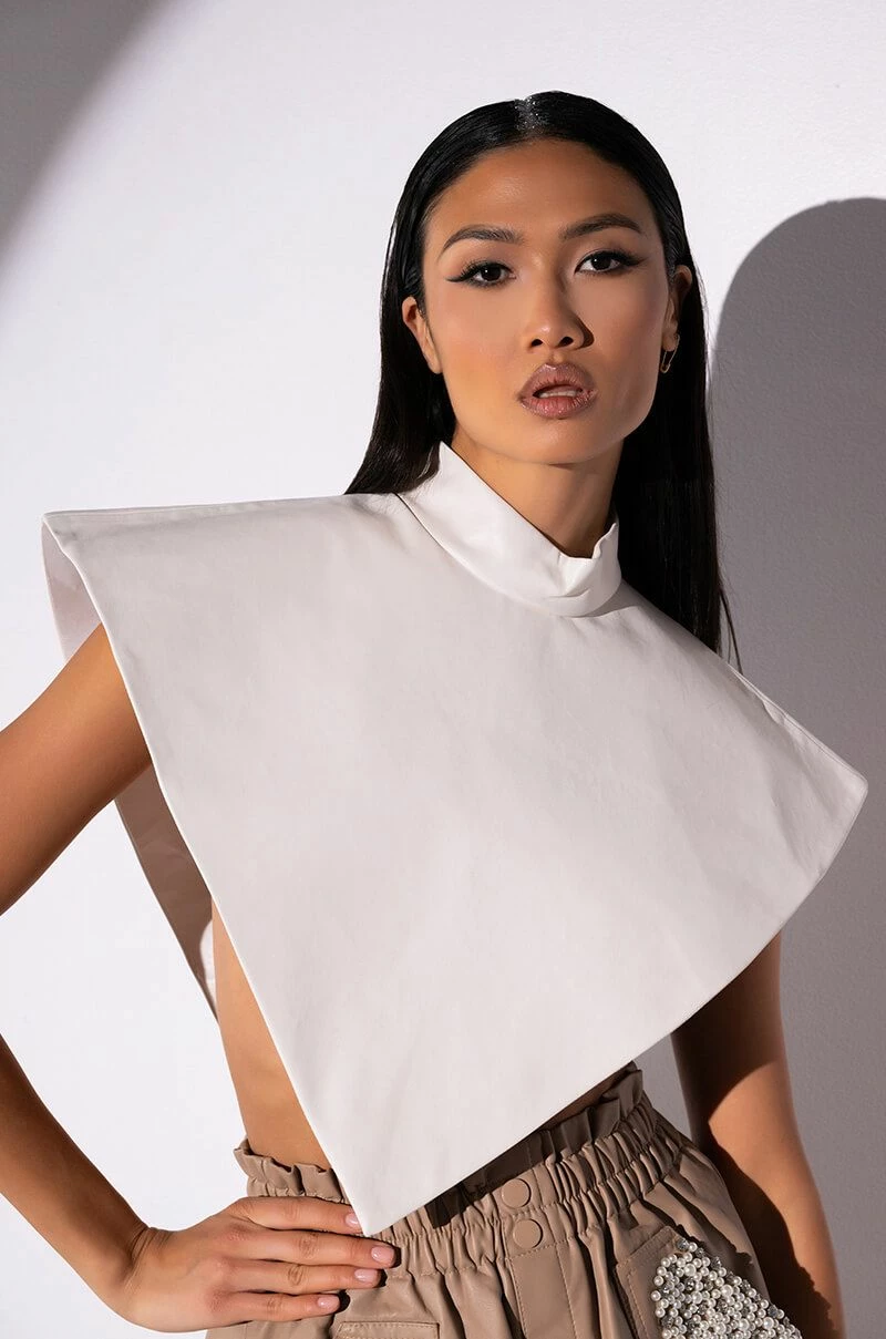 ARIA FAUX LEATHER MOCK NECK TRIANGLE BLOUSE - Image 3