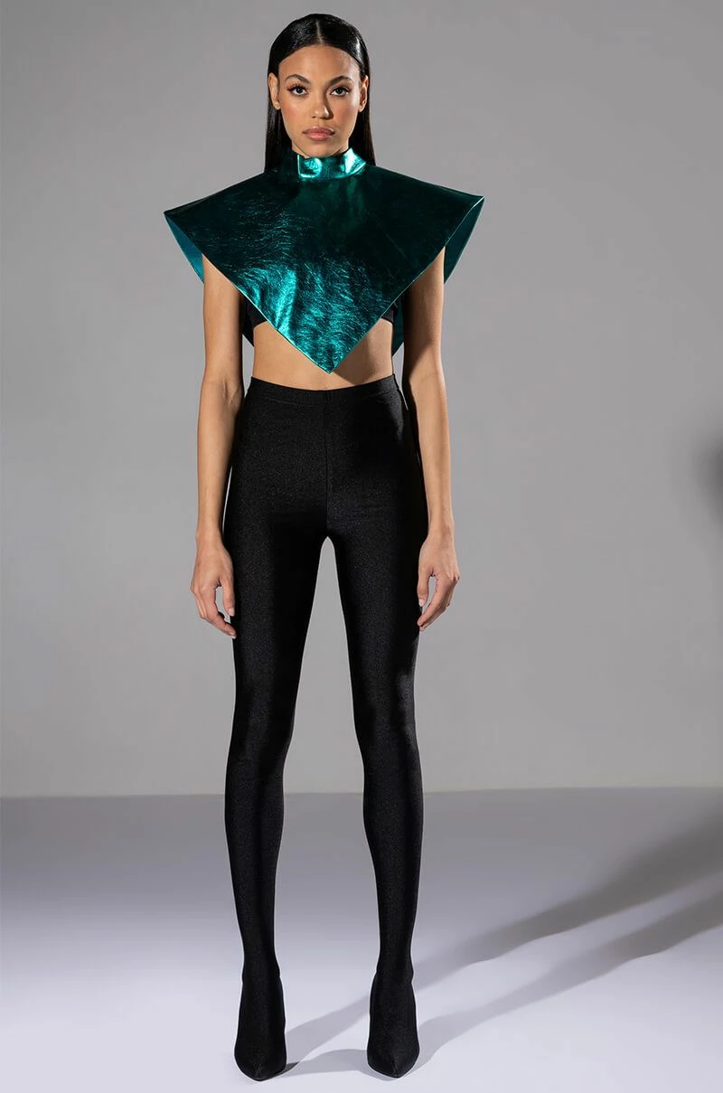 ARIA METALLIC FAUX LEATHER MOCK NECK TRIANGLE BLOUSE - Image 4