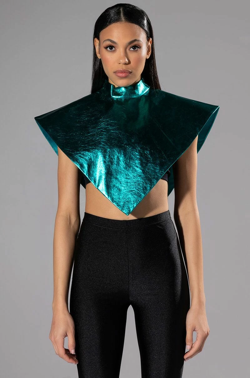 ARIA METALLIC FAUX LEATHER MOCK NECK TRIANGLE BLOUSE - Image 5