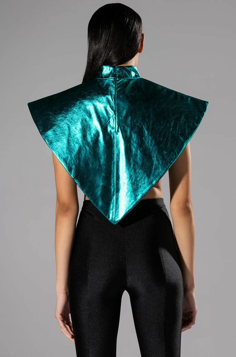 ARIA METALLIC FAUX LEATHER MOCK NECK TRIANGLE BLOUSE - Image 7