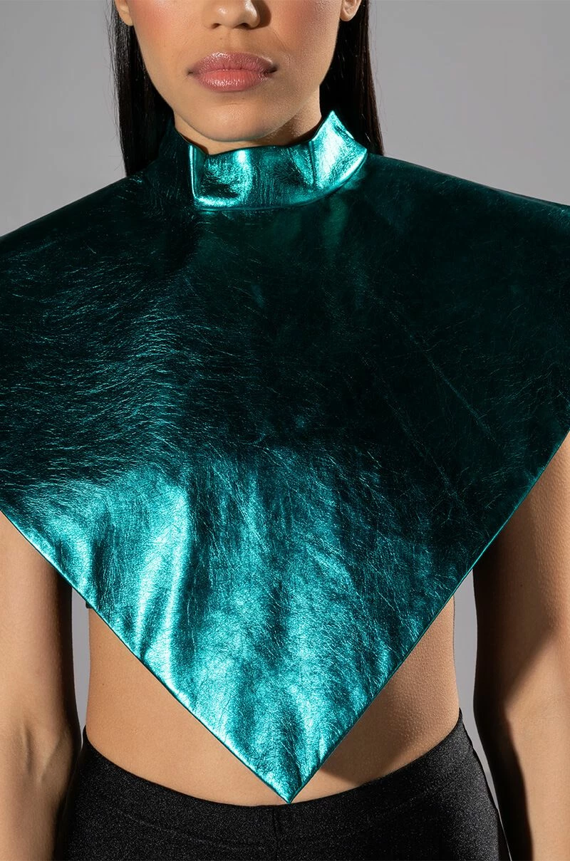 ARIA METALLIC FAUX LEATHER MOCK NECK TRIANGLE BLOUSE - Image 8