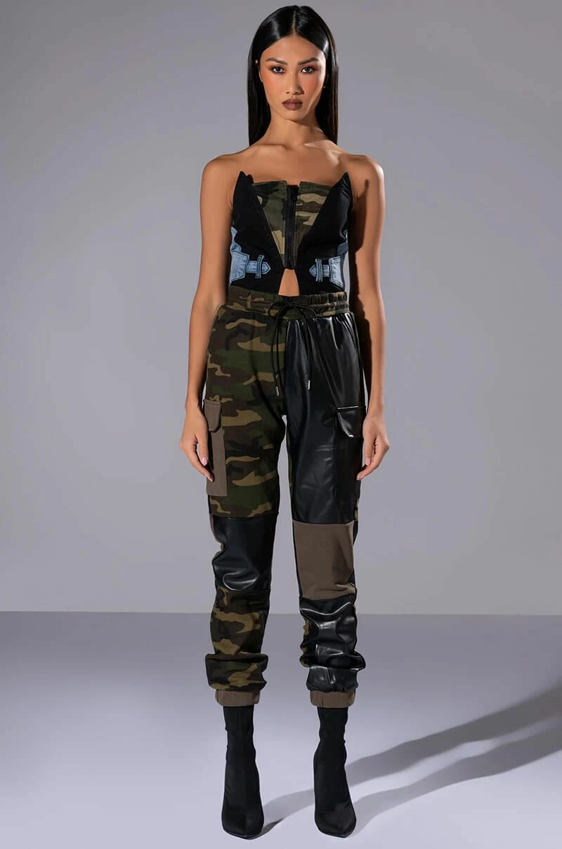 AVIATOR CAMO AND DENIM CORSET TOP - Image 3