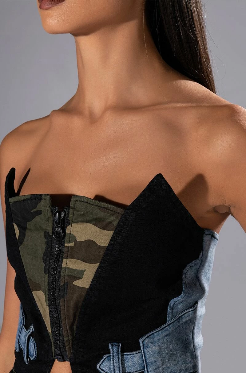 AVIATOR CAMO AND DENIM CORSET TOP - Image 9