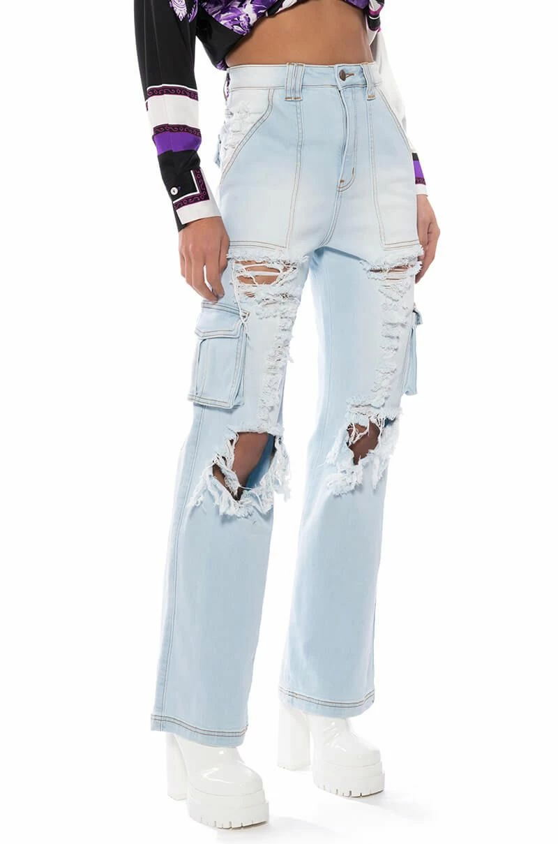 BE REAL DISTRESSED CARGO HIGH RISE JEANS - Image 2