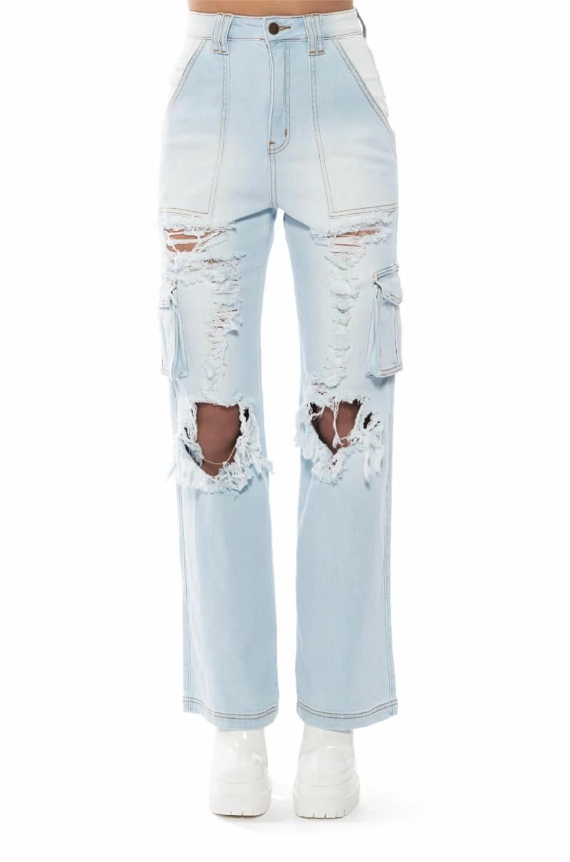 BE REAL DISTRESSED CARGO HIGH RISE JEANS - Image 5
