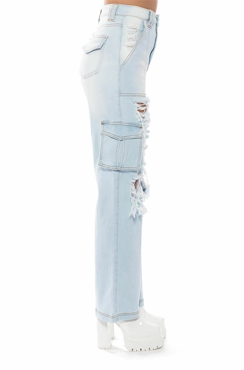 BE REAL DISTRESSED CARGO HIGH RISE JEANS - Image 6