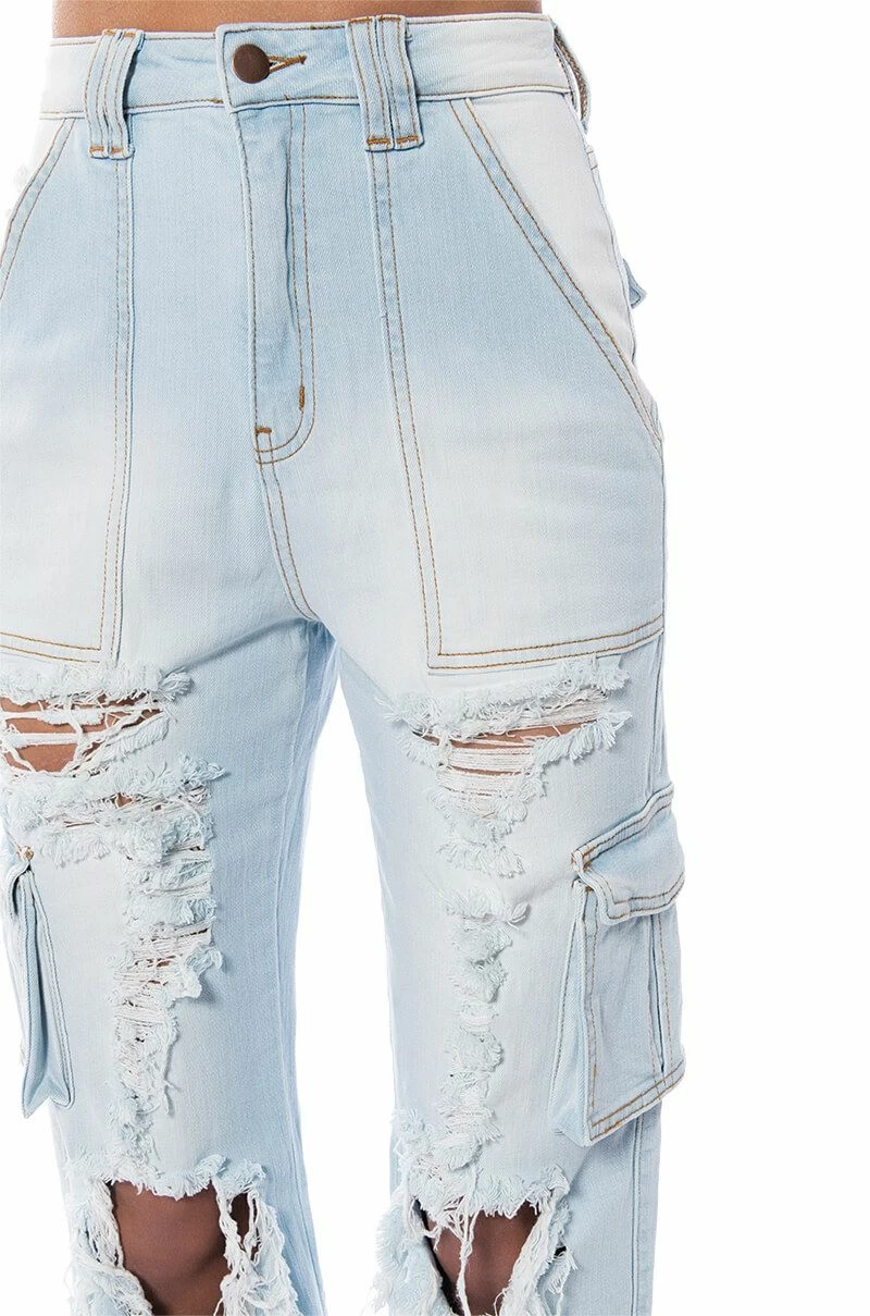 BE REAL DISTRESSED CARGO HIGH RISE JEANS - Image 8