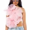 BLOSSOM TEXTURED FLOWER ONE SHOULDER CROP TOP