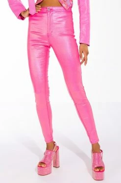 BORN TO SHINE METALLIC SKINNY PANTS IN PINK