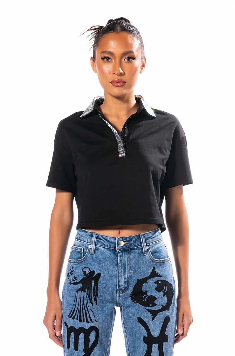 CHECK MATE RHINESTONE COLLAR POLO TSHIRT - Image 3