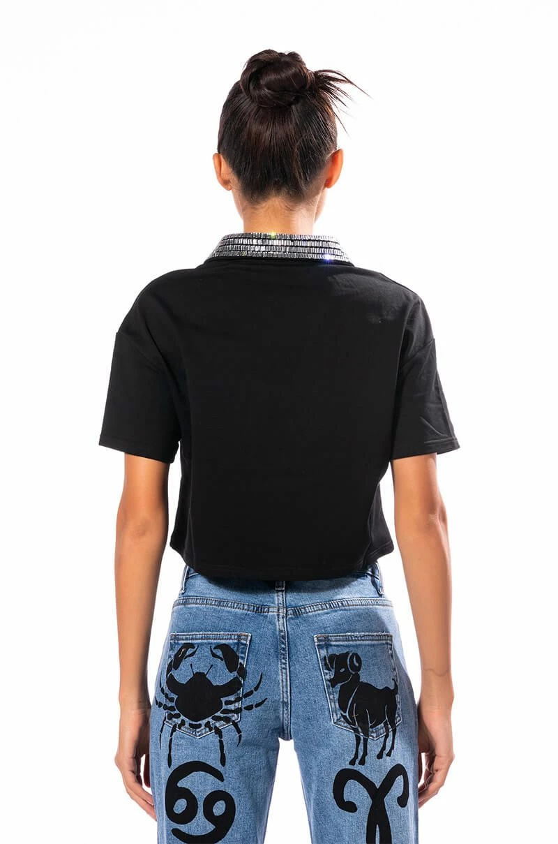 CHECK MATE RHINESTONE COLLAR POLO TSHIRT - Image 5