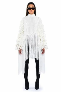 CITY LIVIN IVORY FRINGE SWEATSHIRT