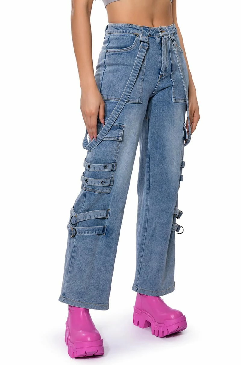 DONT TAKE HIM BACK WIDE LEG SUSPENDER CARGO JEANS - Image 2