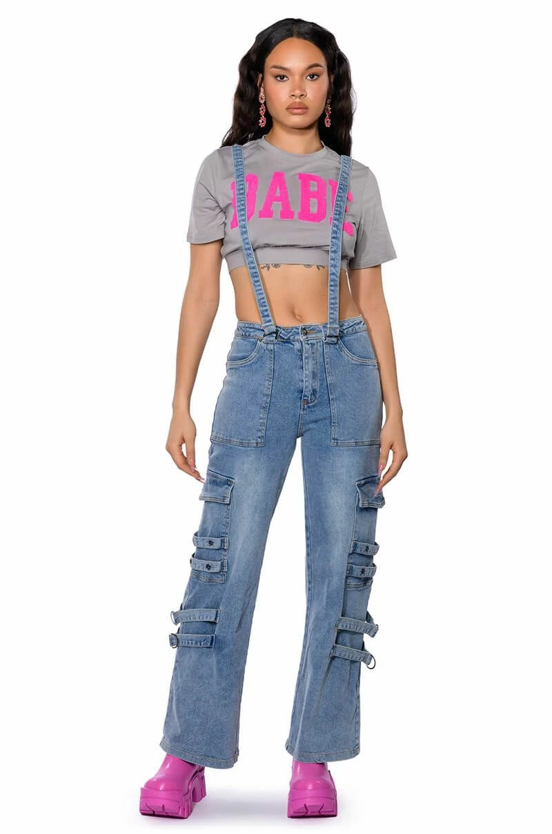DONT TAKE HIM BACK WIDE LEG SUSPENDER CARGO JEANS - Image 3