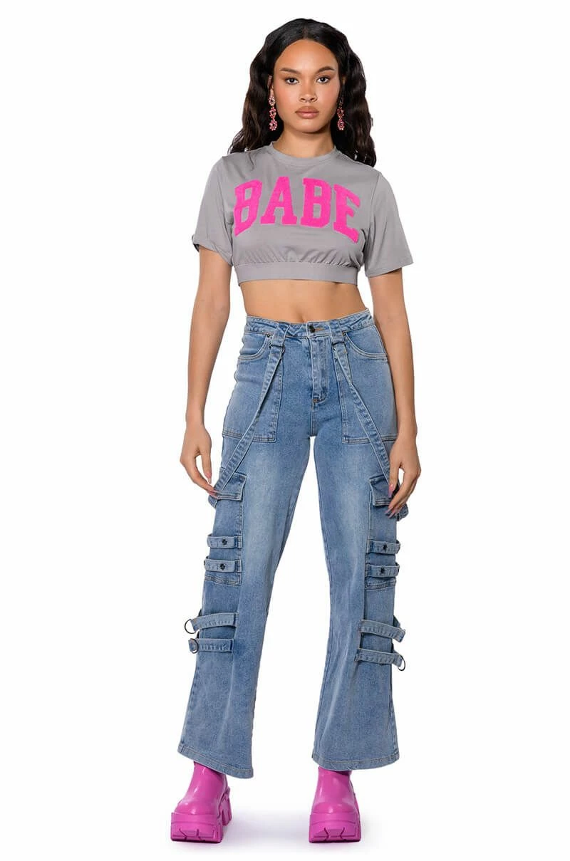 DONT TAKE HIM BACK WIDE LEG SUSPENDER CARGO JEANS - Image 4