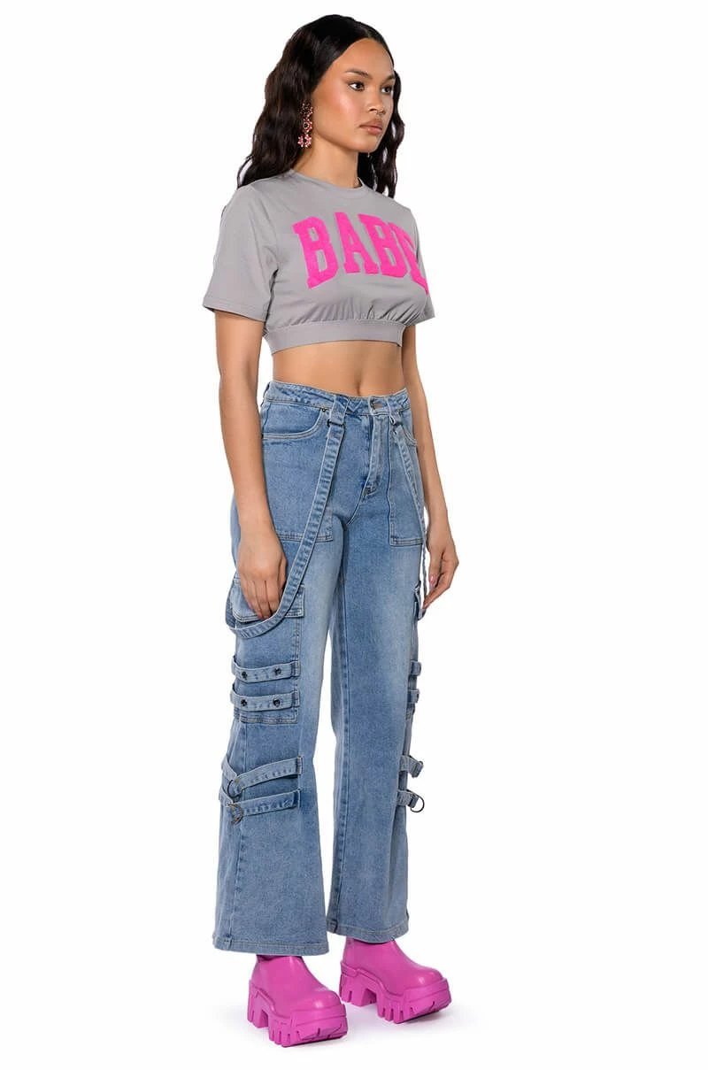 DONT TAKE HIM BACK WIDE LEG SUSPENDER CARGO JEANS - Image 5