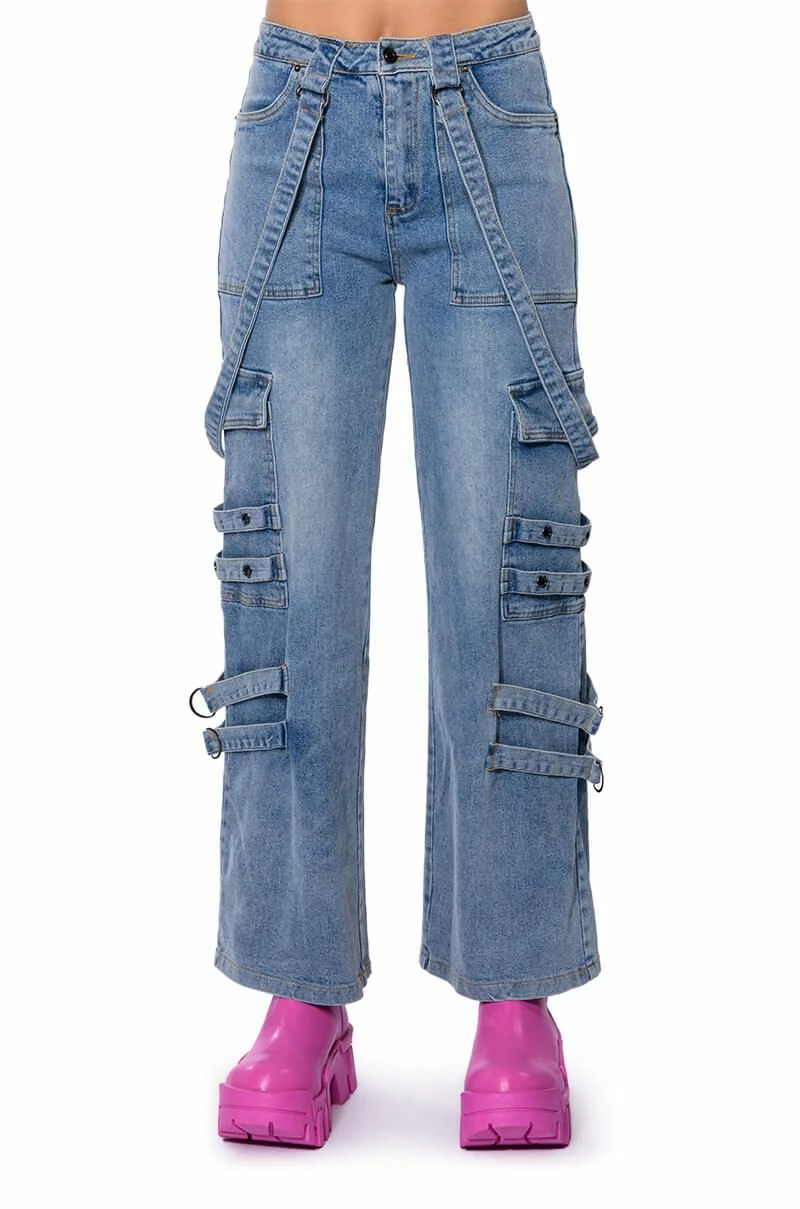 DONT TAKE HIM BACK WIDE LEG SUSPENDER CARGO JEANS - Image 6