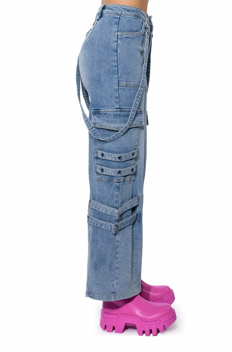 DONT TAKE HIM BACK WIDE LEG SUSPENDER CARGO JEANS - Image 7