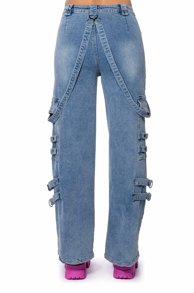 DONT TAKE HIM BACK WIDE LEG SUSPENDER CARGO JEANS - Image 8