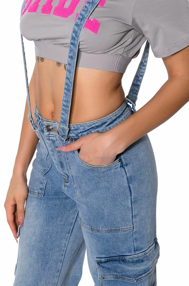 DONT TAKE HIM BACK WIDE LEG SUSPENDER CARGO JEANS - Image 9