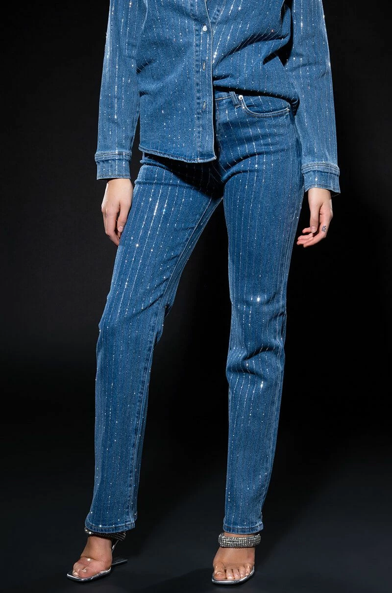 EFFORTLESS GLAM RHINESTONE STRIPE STRAIGHT LEG JEAN