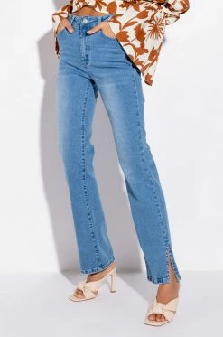 ELEVATED MID RISE STUD SLIT STRAIGHT JEANS