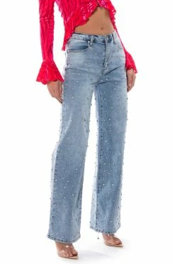 EVERYTIME RHINESTONE EMBELLISHED STRAIGHT LEG JEANS