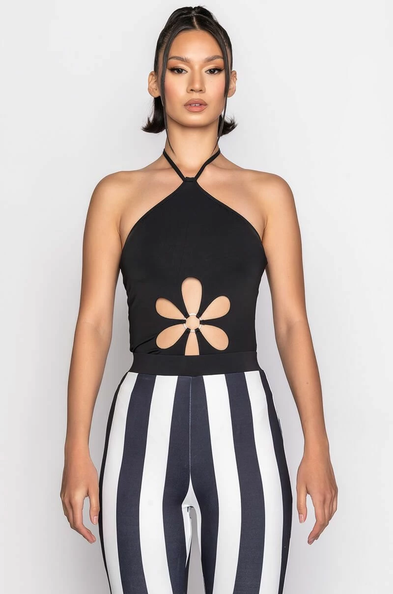 FAR OUT FLORAL CUT OUT HALTER BODYSUIT - Image 3