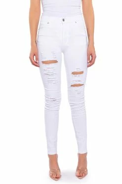 FOLLOW MY LEAD DESTROYED HIGH RISE SKINNY JEANS
