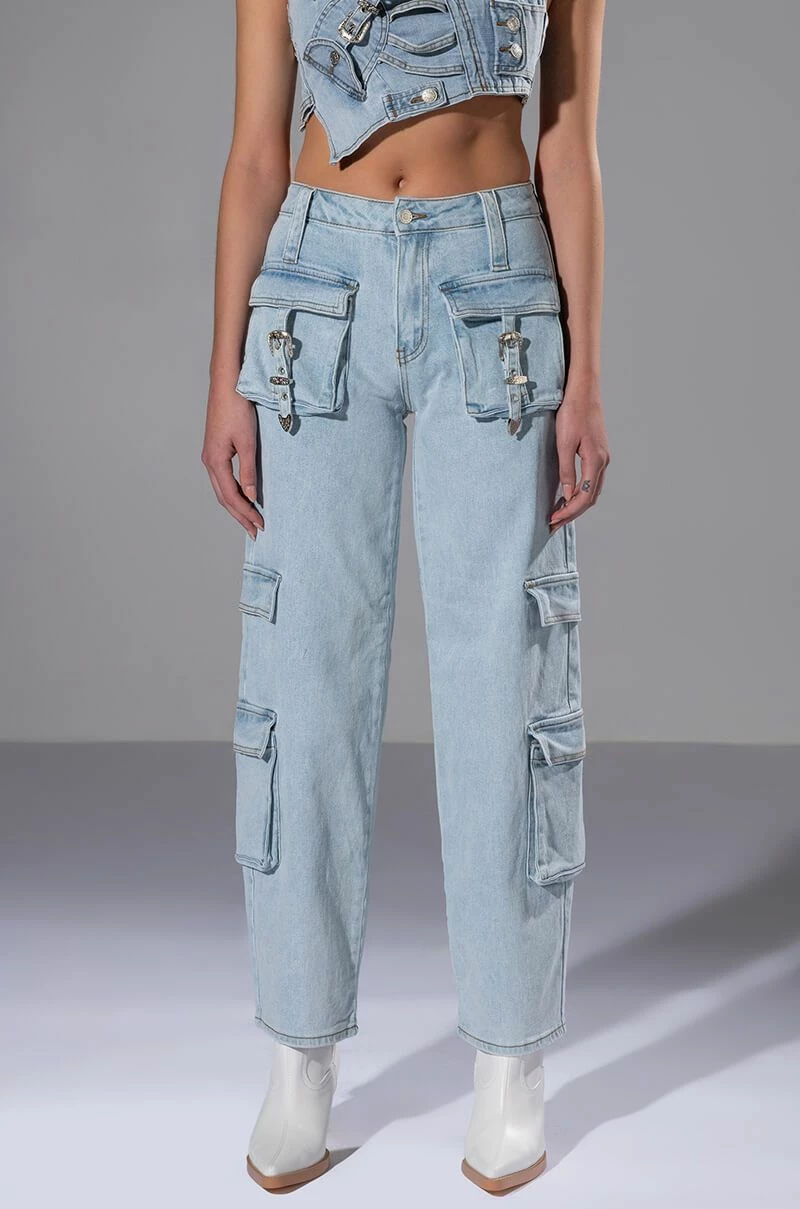 FOR REAL BUCKLE DETAIL RELAXED FIT JEANS