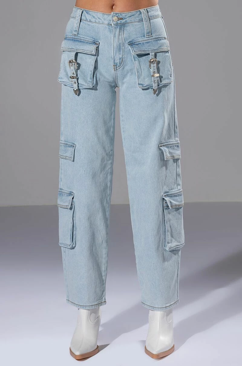 FOR REAL BUCKLE DETAIL RELAXED FIT JEANS - Image 3