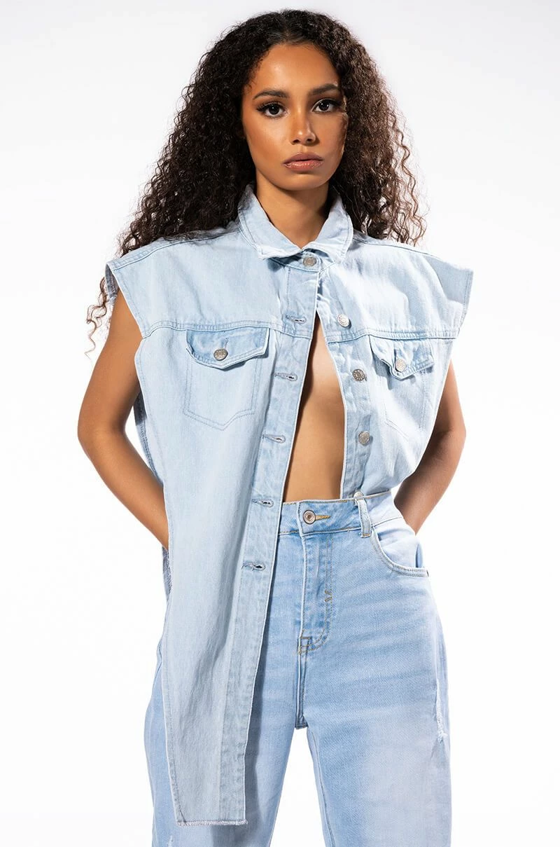 FROM ANY ANGLE LIGHT WASH ANGLED DENIM VEST - Image 10