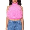 GENUINE OSTRICH FEATHER SLEEVELESS CROPPED HALTER BLOUSE