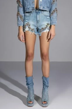 GLAMOROUS LIFE RHINESTONE JEAN SHORTS
