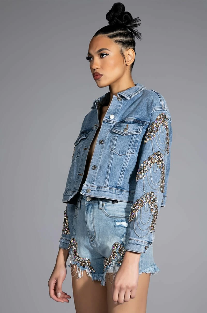 GLAMOROUS LIFE RHINESTONE JEAN SHORTS - Image 2