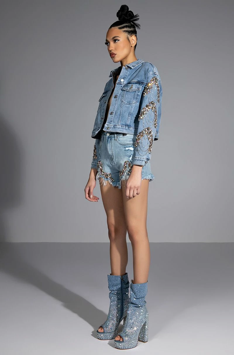 GLAMOROUS LIFE RHINESTONE JEAN SHORTS - Image 3