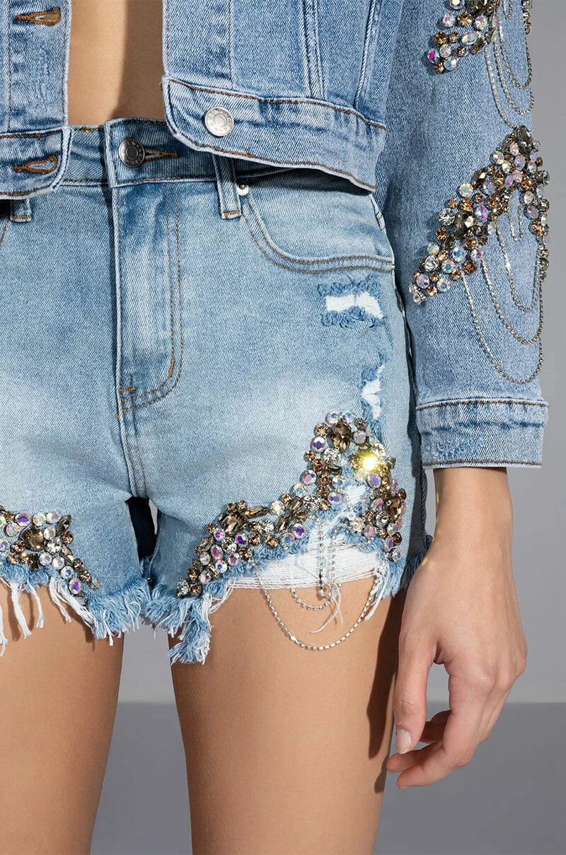 GLAMOROUS LIFE RHINESTONE JEAN SHORTS - Image 7