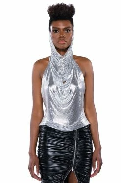 IN MY MIND HIGH SHINE HOODED CHAINMAIL TOP