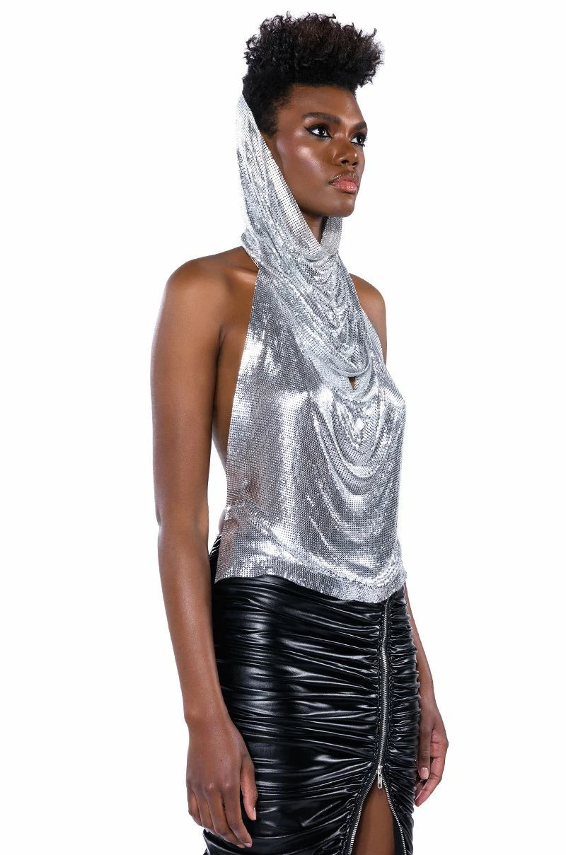 IN MY MIND HIGH SHINE HOODED CHAINMAIL TOP - Image 2