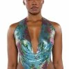 IN THE MOMENT FLORAL CHAINMAIL HALTER TOP