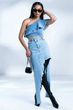 JUST WANNA DANCE HIGH LOW DENIM SKIRT