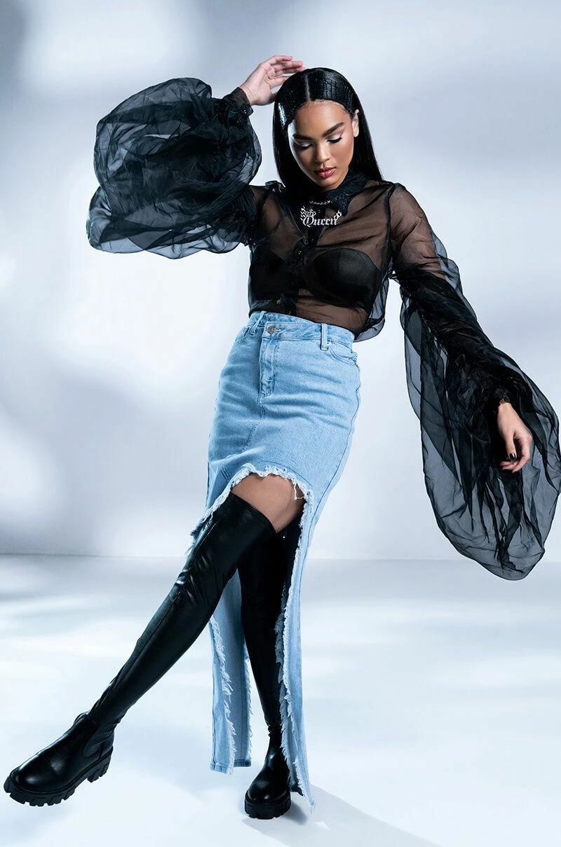 JUST WANNA DANCE HIGH LOW DENIM SKIRT - Image 5