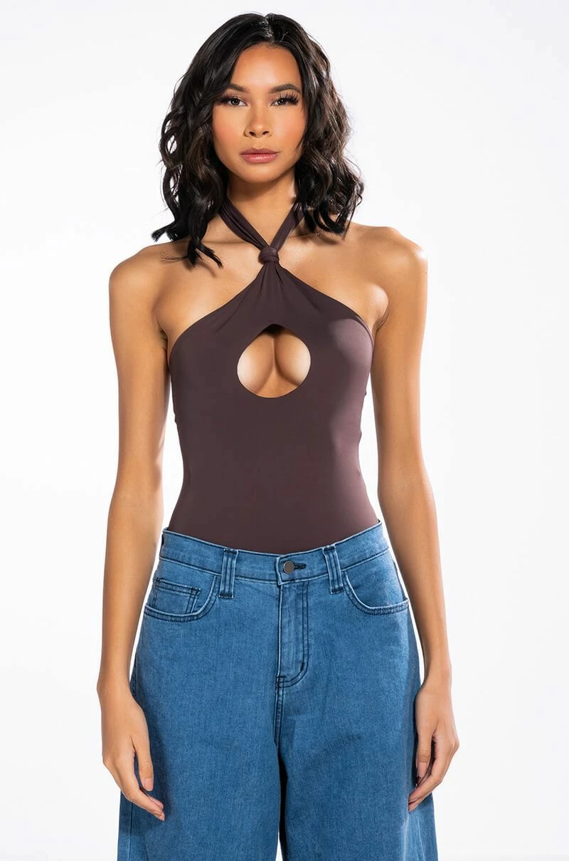 KNOT IN THE MOOD SLEEVELESS CUTOUT HALTER BODYSUIT - Image 3