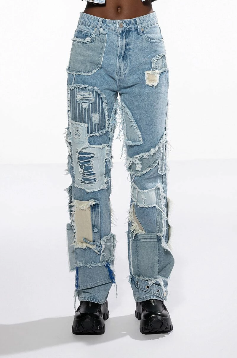LEON PATCHWORK HIGH RISE STRAIGHT LEG JEANS - Image 3